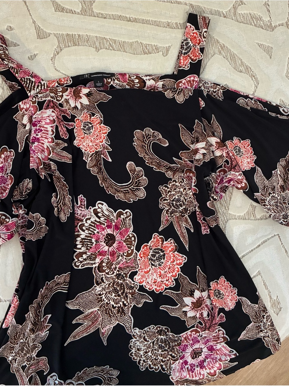 NWOT INC International Concepts Black Floral Cold- Shoulder Blouse